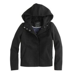 J. Crew Melton Italian Wool Black Hooded Short Winter Zip Jacket Coat Size 8